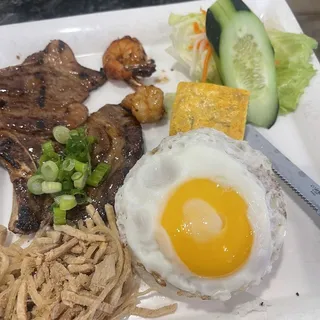 C72. Grilled Porkchop, Shrimp, Shredded Pork, Egg Cake, Egg Plate/Com Suon, Tom, Bi, Cha, Trung