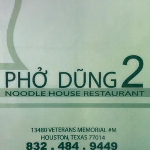 Pho Dung 2 Updated menu (2020) Phone Number