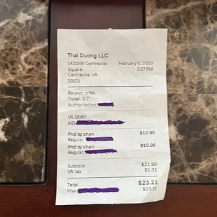 my receipt left with no tip