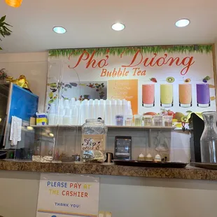 the counter area of a restaurant