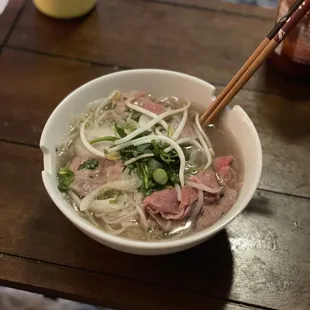 Pho with rare steak and fatty brisket