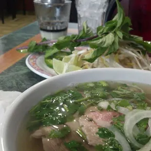 Small pho with everything and a ca phe sua da.