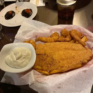Fried catfish + fried shrimp + fries