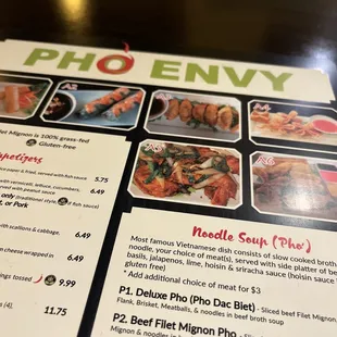 Pho Envy Menu