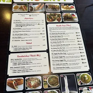 the menu of a restaurant