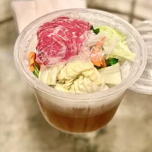 To Go Pho- Rare beef filet. Meat wrapped separate from veggies, broth, &amp; noodles. Extra fresh!