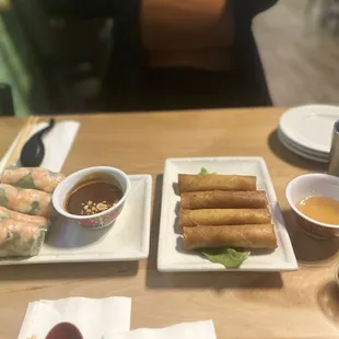 Spring rolls and crispy egg rolls and Pho