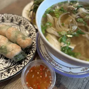 Spring rolls and pho Ga