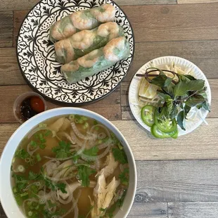 Spring rolls and pho Ga