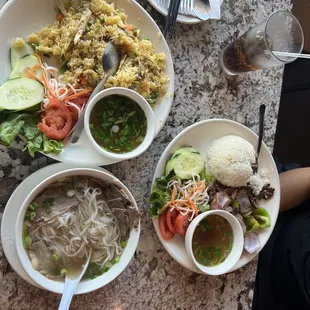 Beef Stir Fry (Bo Xao) chicken Fried Rice (Com Chien) meatball Dac Biet Combination Pho