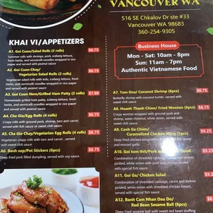 the menu of the restaurant