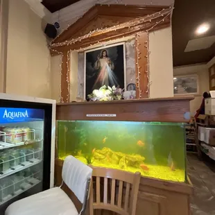 a fish tank in a restaurant