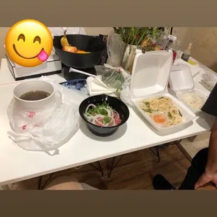 Rare steak pho and calamari with white rice