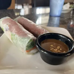 Grilled pork patty spring rolls