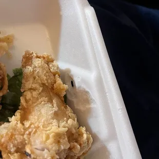 Styrofoam eaten from the hot food.