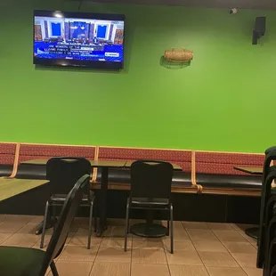 a tv in a restaurant