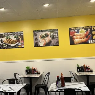 tables and chairs in a restaurant