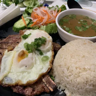 Pork Chop, Steamed Egg and Egg Roll with Bac Bac Rice