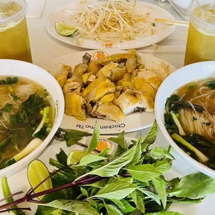 Flavorful, tender and juicy Chicken Pho with fresh bean sprouts and herbs. Along with refreshing sugarcane drink