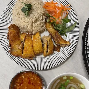 Fried chicken leg rice platter