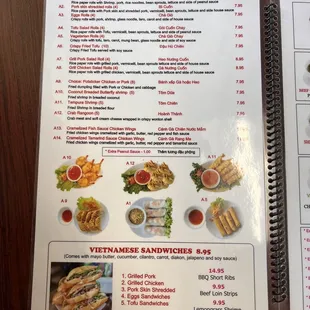 Appetizers and Banh Mi Menu Page