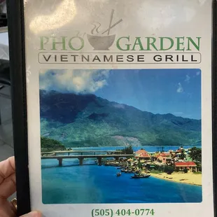 Pho Garden.  Menu front.