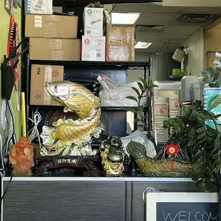 a fish statue in a store