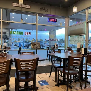 tables and chairs in a restaurant