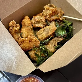 Basil Popcorn Chicken (well seasoned and crispy)