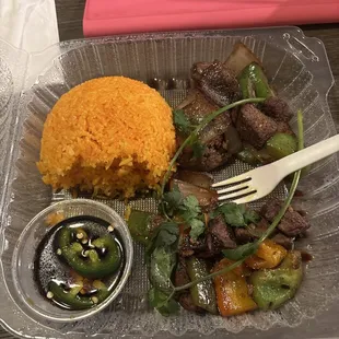 Shaking Beef with red rice Com Bo Luc Lac