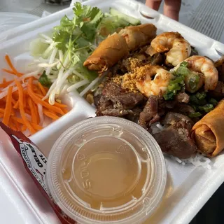 15. Vermicelli with Charbroiled Shrimp, Crispy Egg Rolls and Charbroiled Pork/Beef/Chicken