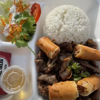 36. Rice with Crispy Egg Rolls and Charbroiled Pork/Beef/Chicken