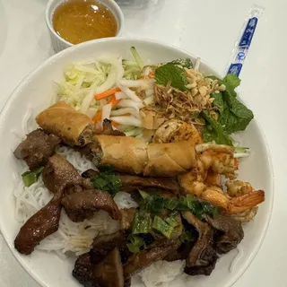 S12. Vermicelli Sheet with Grilled Pork Sausage, Shrimp Paste on Sugarcane , Egg Roll