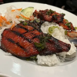 Grilled pork chop and grilled chicken with rice