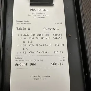 So reasonable given the amount of food we ordered!