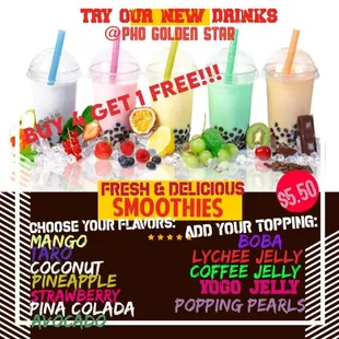 a variety of smoothie drinks