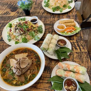 Fried rice, egg rolls, summer rolls,