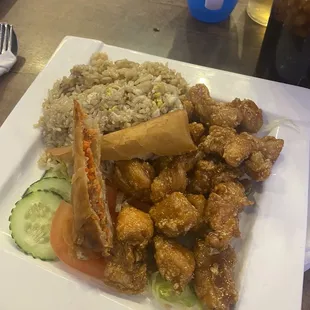 Orange chicken, add fried rice, add egg roll $21
