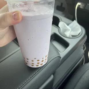 Taro smoothie with popping boba