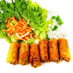 #4 Spring rolls/ vegetarian optional  $8.49  A combination of shrimp, crab meat, pork and vegetable wrapped in rice paper and deep fried.