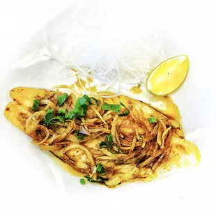 #37 Pan fried basa with garlic, ginger sauce $13.99