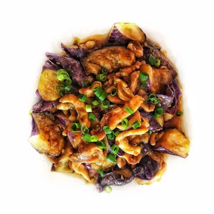 #83 Eggplant stir fried with chicken or tofu $12.99