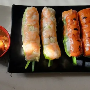 Spring rolls (shrimp) and pork rolls ~ came with a peanut sauce for dipping.