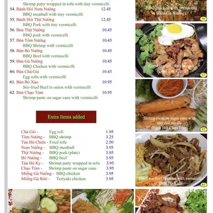 the menu of the restaurant