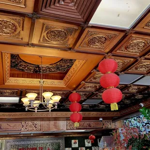 red lanterns hanging from the ceiling