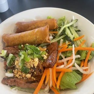 Grilled Pork Vermicelli Noodle Bowl with Eggroll