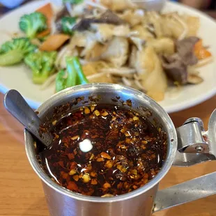 Housemade chili crisp oil.