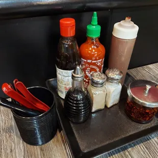 a variety of condiments and condiments