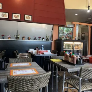 tables and chairs in a restaurant
