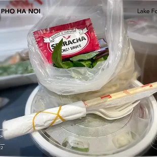 Combination Pho/Pho Dac Biet ($13.50) To-go order (I'm not a fan of the prepackaged hoisin &amp; chili sauce.)